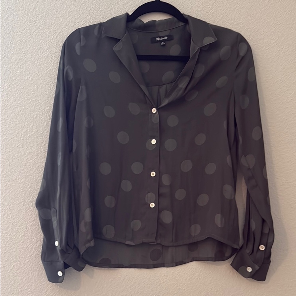 Madewell Olive Green Satin Long Sleeve